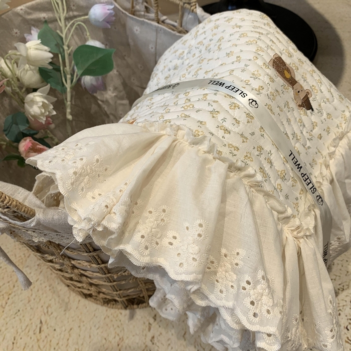 莱豫家纺 2025春夏新款纯棉全棉花边款床盖三件套 西瓜兔