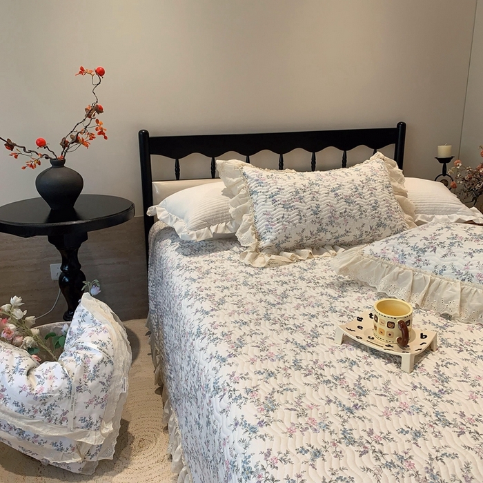 91家纺网 家纺一手货源 找家纺 莱豫家纺 2025春夏新款纯棉全棉花边款床盖三件套 夏梦