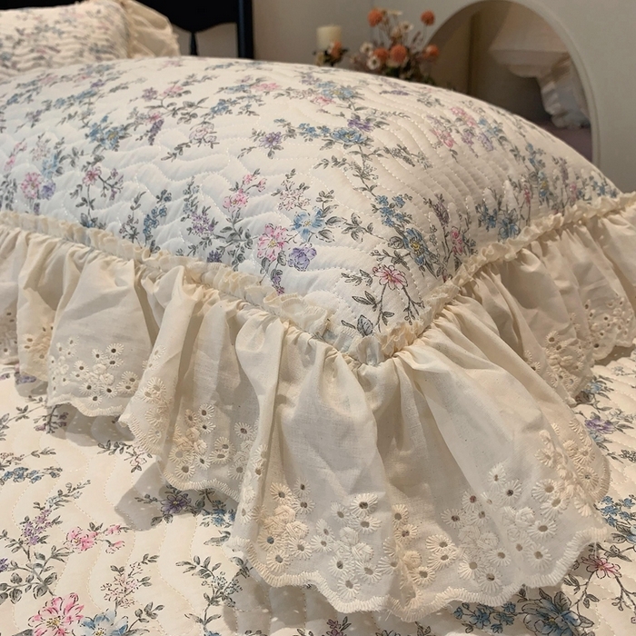 91家纺网 家纺一手货源 找家纺 莱豫家纺 2025春夏新款纯棉全棉花边款床盖三件套 夏梦