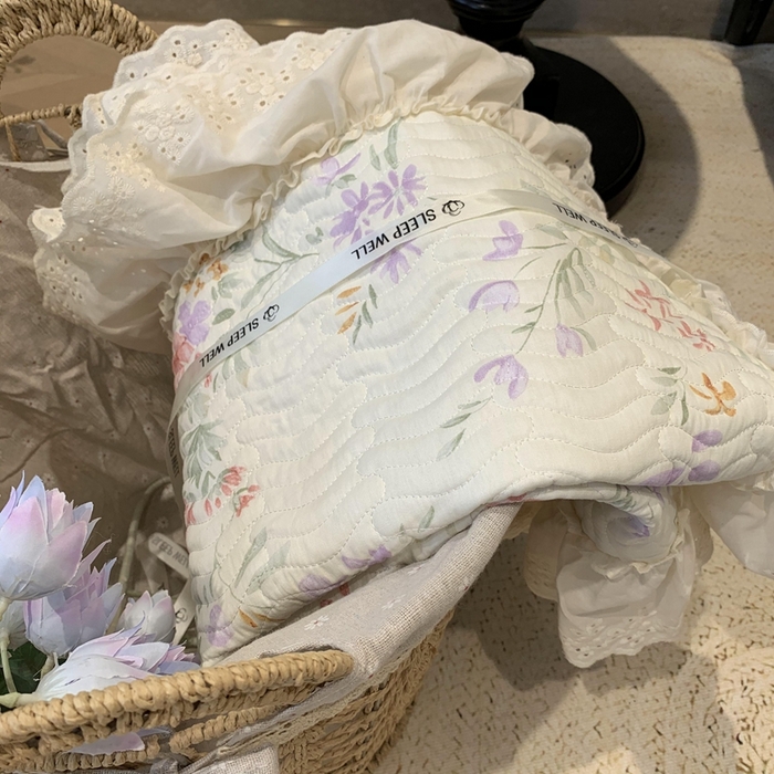 91家纺网 家纺一手货源 找家纺 莱豫家纺 2025春夏新款纯棉全棉花边款床盖三件套 夏之语