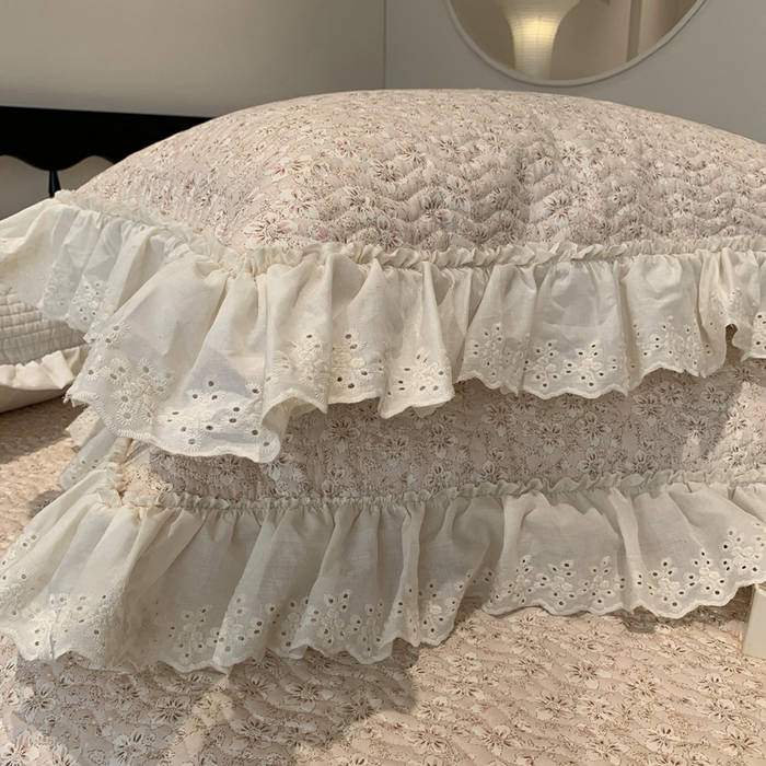 91家纺网 家纺一手货源 找家纺 莱豫家纺 2025春夏新款纯棉全棉花边款床盖三件套 樱花