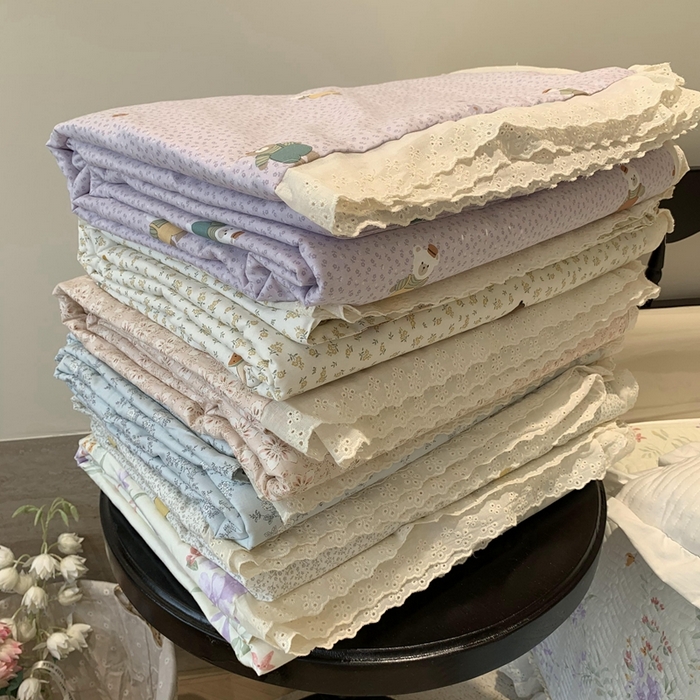 91家纺网 家纺一手货源 找家纺 （总）莱豫家纺 2025春夏新款纯棉全棉花边款床盖三件套