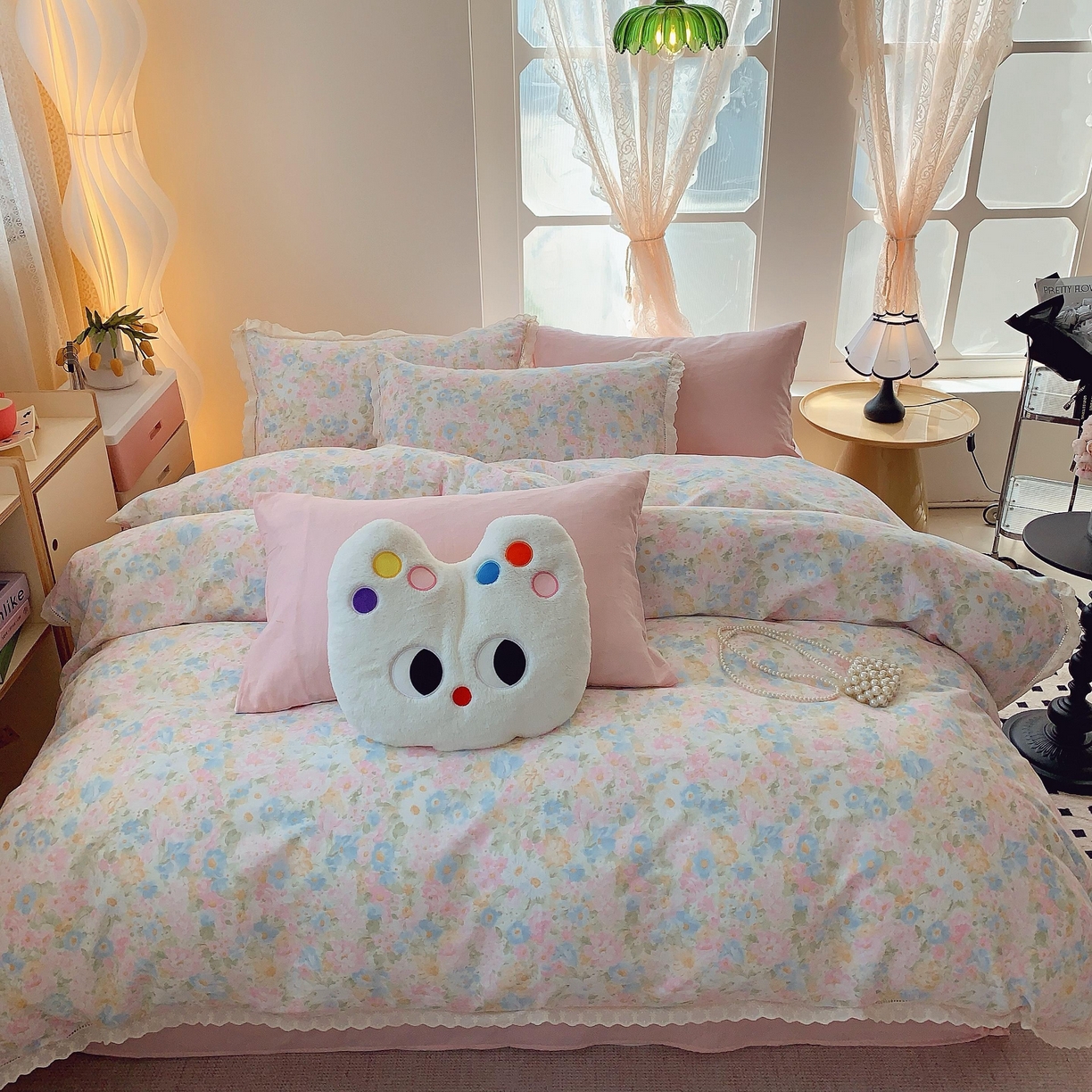 莱豫家纺 2025春夏新款双层纱花边四件套 花香魅影