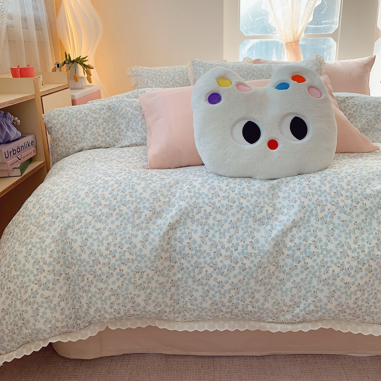 91家纺网 家纺一手货源 找家纺 莱豫家纺 2025春夏新款双层纱花边四件套 秋之寄语兰