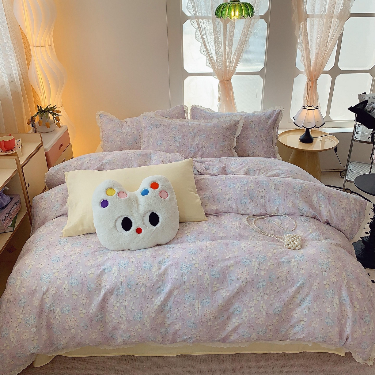 莱豫家纺 2025春夏新款双层纱花边四件套 花海恋人紫