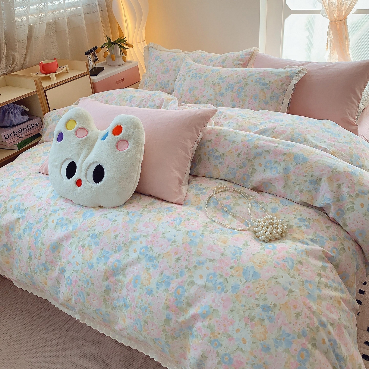 91家纺网 家纺一手货源 找家纺 莱豫家纺 2025春夏新款双层纱花边四件套 花香魅影