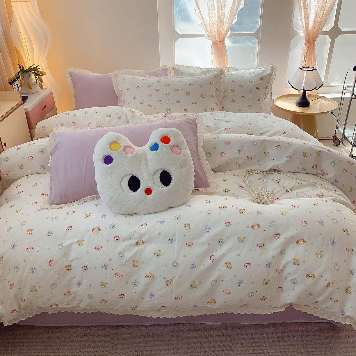 91家纺网 家纺一手货源 找家纺 （总）莱豫家纺 2025春夏新款双层纱花边四件套