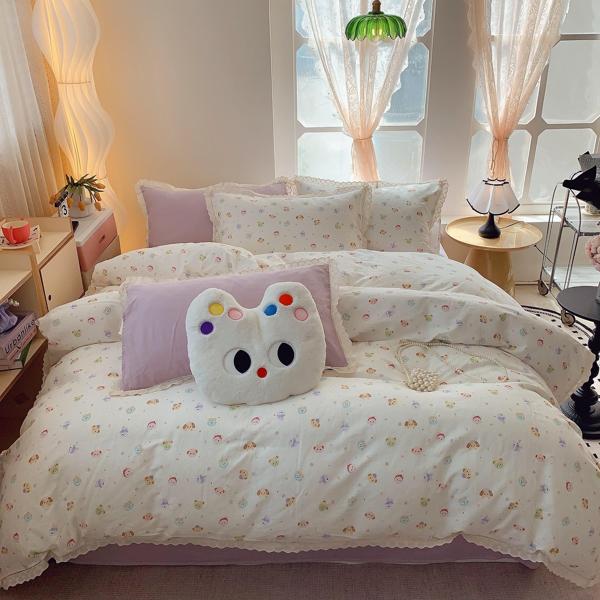 91家纺网 家纺一手货源 找家纺 莱豫家纺 2025春夏新款双层纱花边四件套 涂鸦乐园