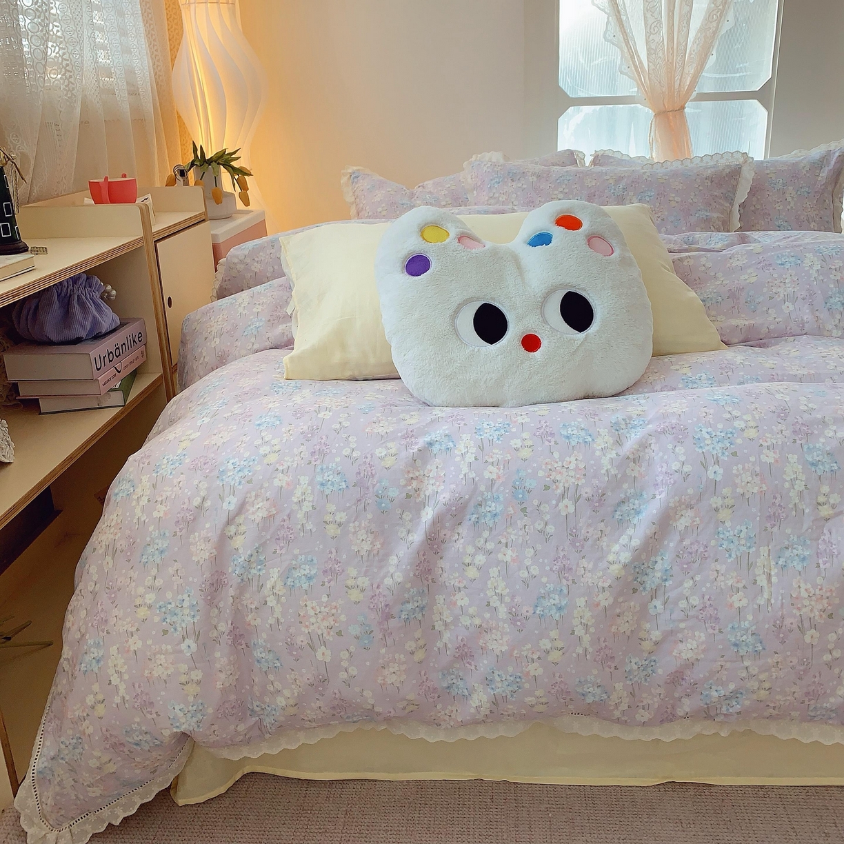 91家纺网 家纺一手货源 找家纺 莱豫家纺 2025春夏新款双层纱花边四件套 花海恋人紫