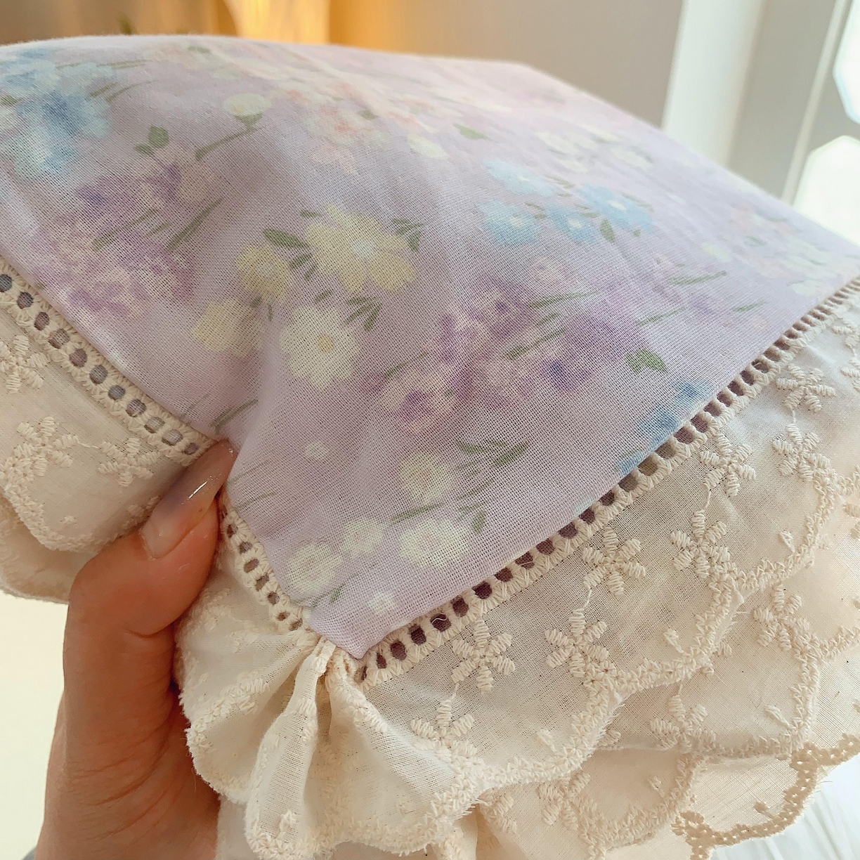 91家纺网 家纺一手货源 找家纺 莱豫家纺 2025春夏新款双层纱花边四件套 花海恋人紫