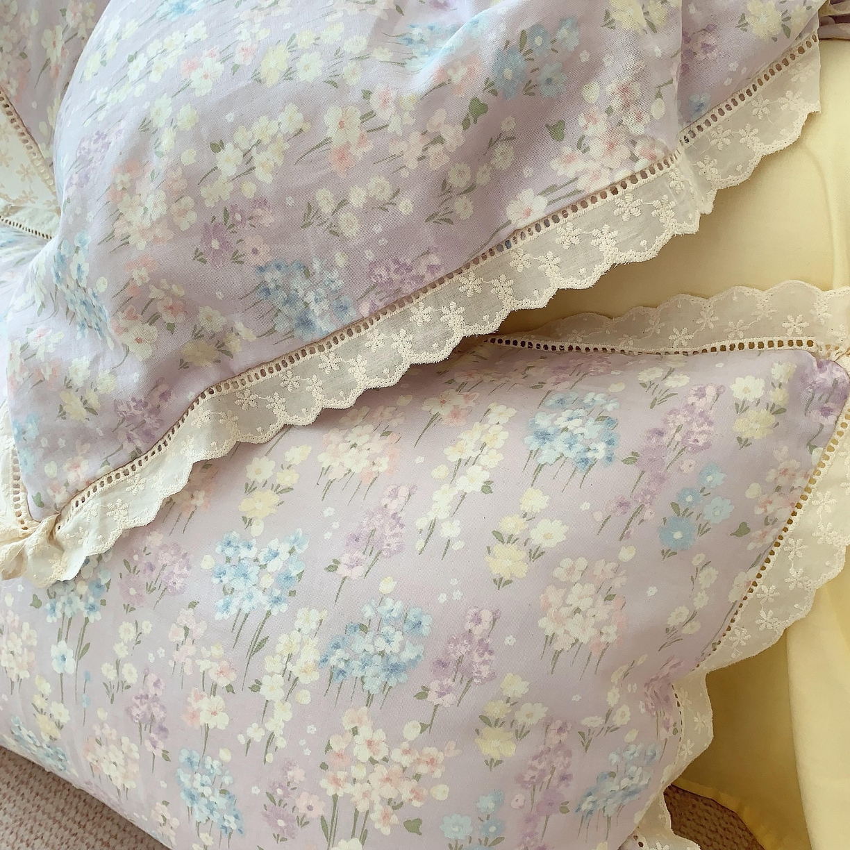 91家纺网 家纺一手货源 找家纺 莱豫家纺 2025春夏新款双层纱花边四件套 花海恋人紫