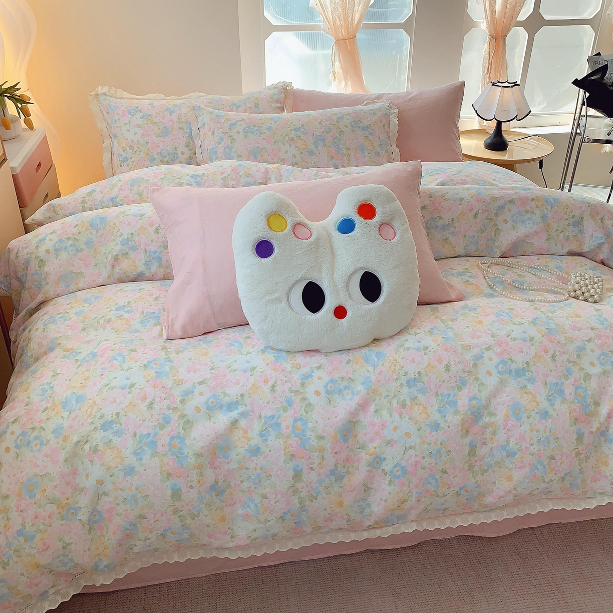 91家纺网 家纺一手货源 找家纺 莱豫家纺 2025春夏新款双层纱花边四件套 花香魅影