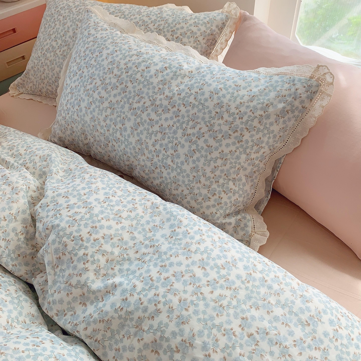 91家纺网 家纺一手货源 找家纺 莱豫家纺 2025春夏新款双层纱花边四件套 秋之寄语兰