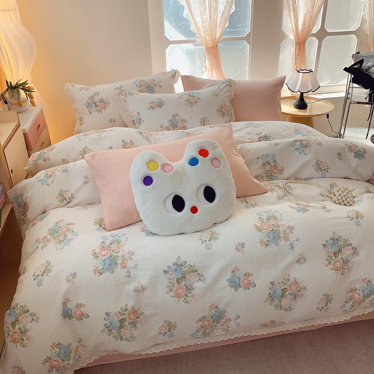 91家纺网 家纺一手货源 找家纺 莱豫家纺 2025春夏新款双层纱花边四件套 花舞轻盈