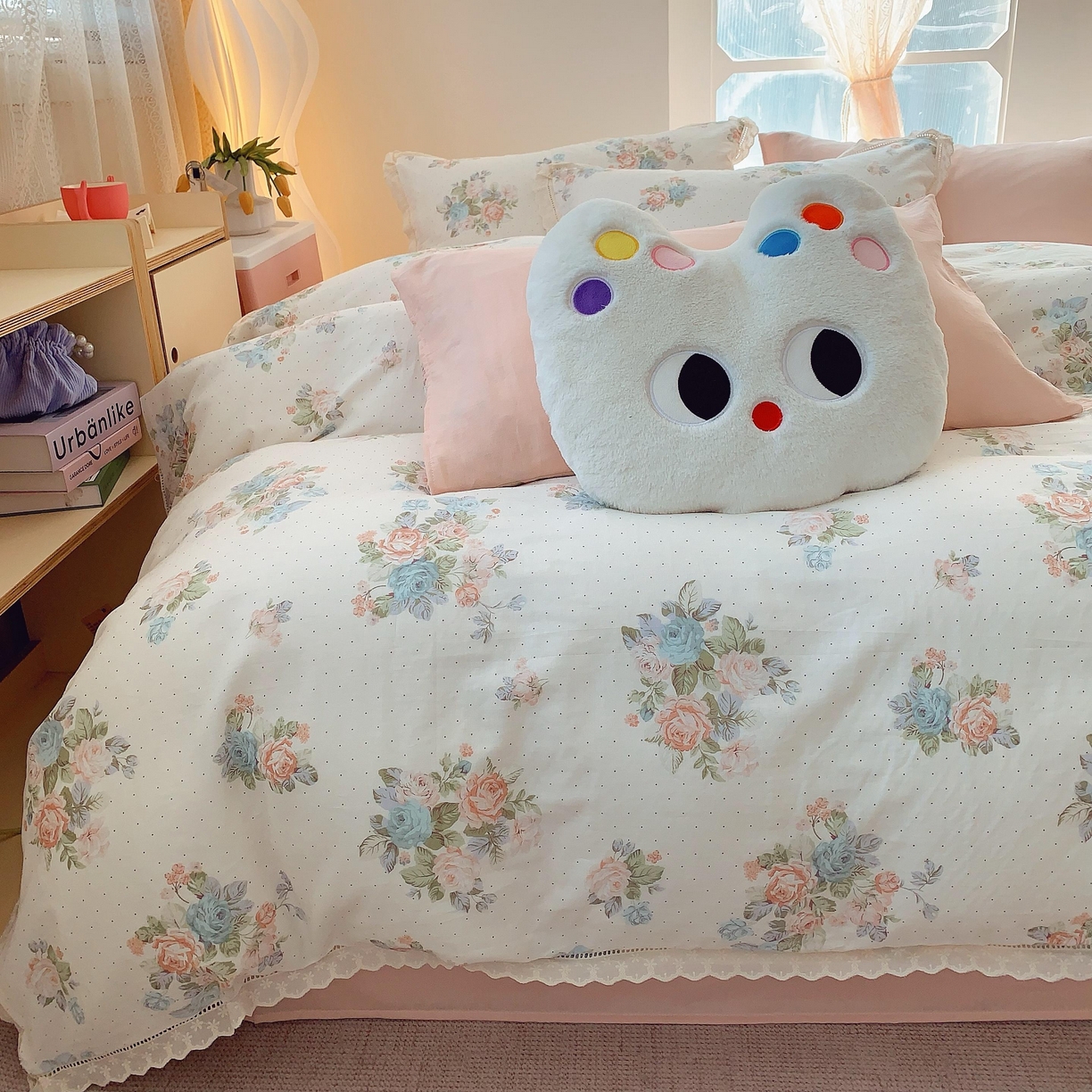 91家纺网 家纺一手货源 找家纺 莱豫家纺 2025春夏新款双层纱花边四件套 花舞轻盈