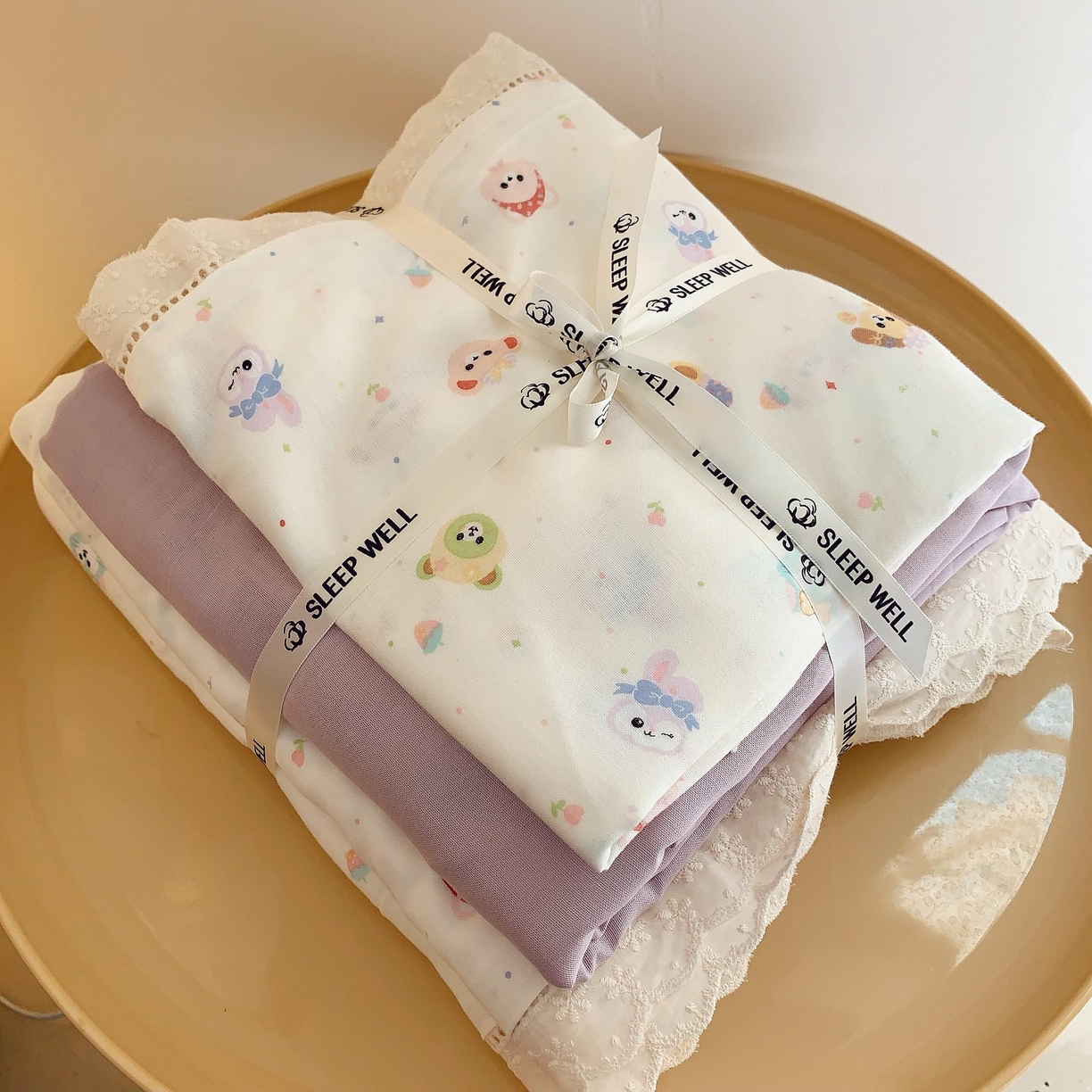 91家纺网 家纺一手货源 找家纺 莱豫家纺 2025春夏新款双层纱花边四件套 叠拍