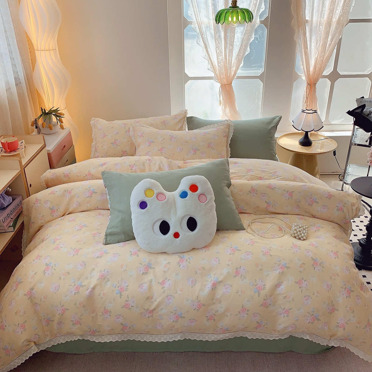 莱豫家纺 2025春夏新款双层纱花边四件套 月揽千华