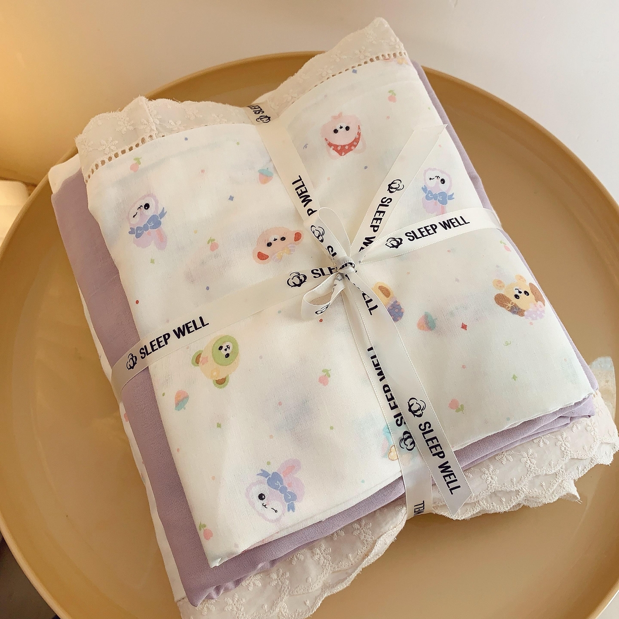 91家纺网 家纺一手货源 找家纺 莱豫家纺 2025春夏新款双层纱花边四件套 叠拍