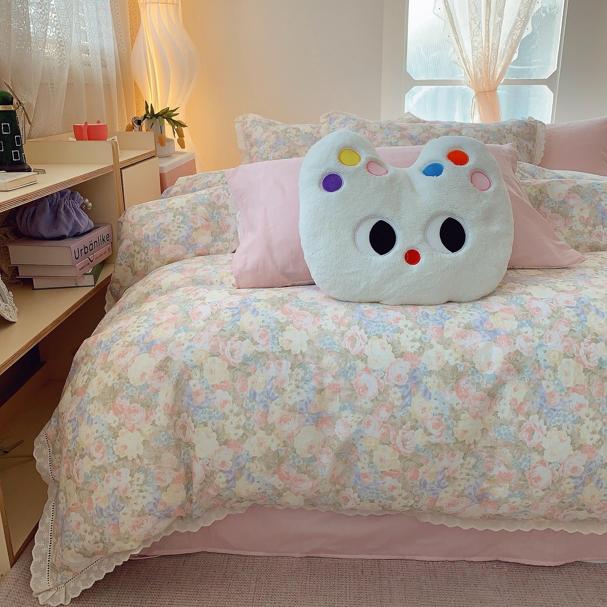 91家纺网 家纺一手货源 找家纺 莱豫家纺 2025春夏新款双层纱花边四件套 暖阳绿意