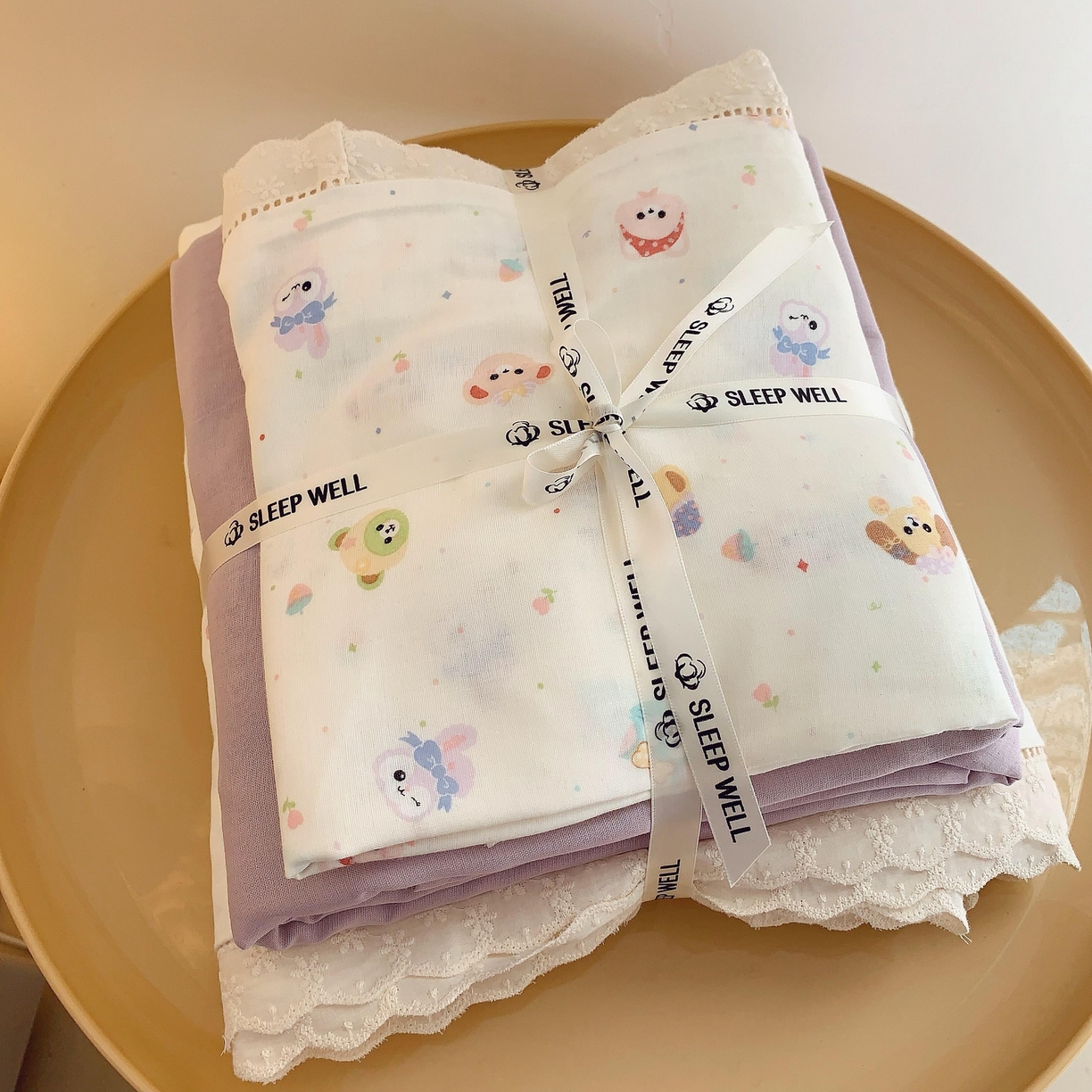 91家纺网 家纺一手货源 找家纺 莱豫家纺 2025春夏新款双层纱花边四件套 叠拍