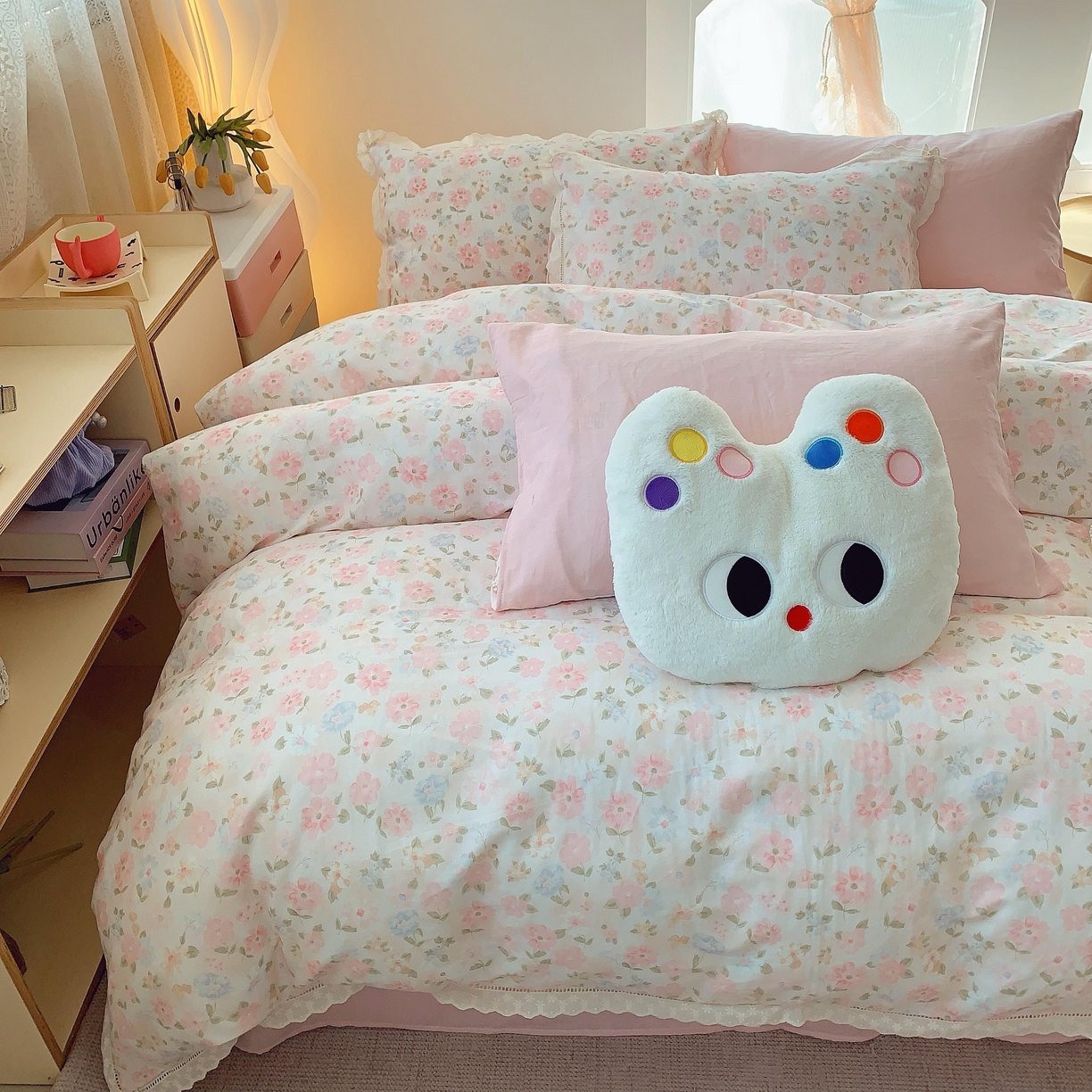 91家纺网 家纺一手货源 找家纺 莱豫家纺 2025春夏新款双层纱花边四件套 阳光花朵