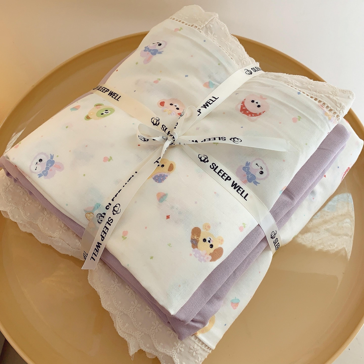 91家纺网 家纺一手货源 找家纺 莱豫家纺 2025春夏新款双层纱花边四件套 叠拍