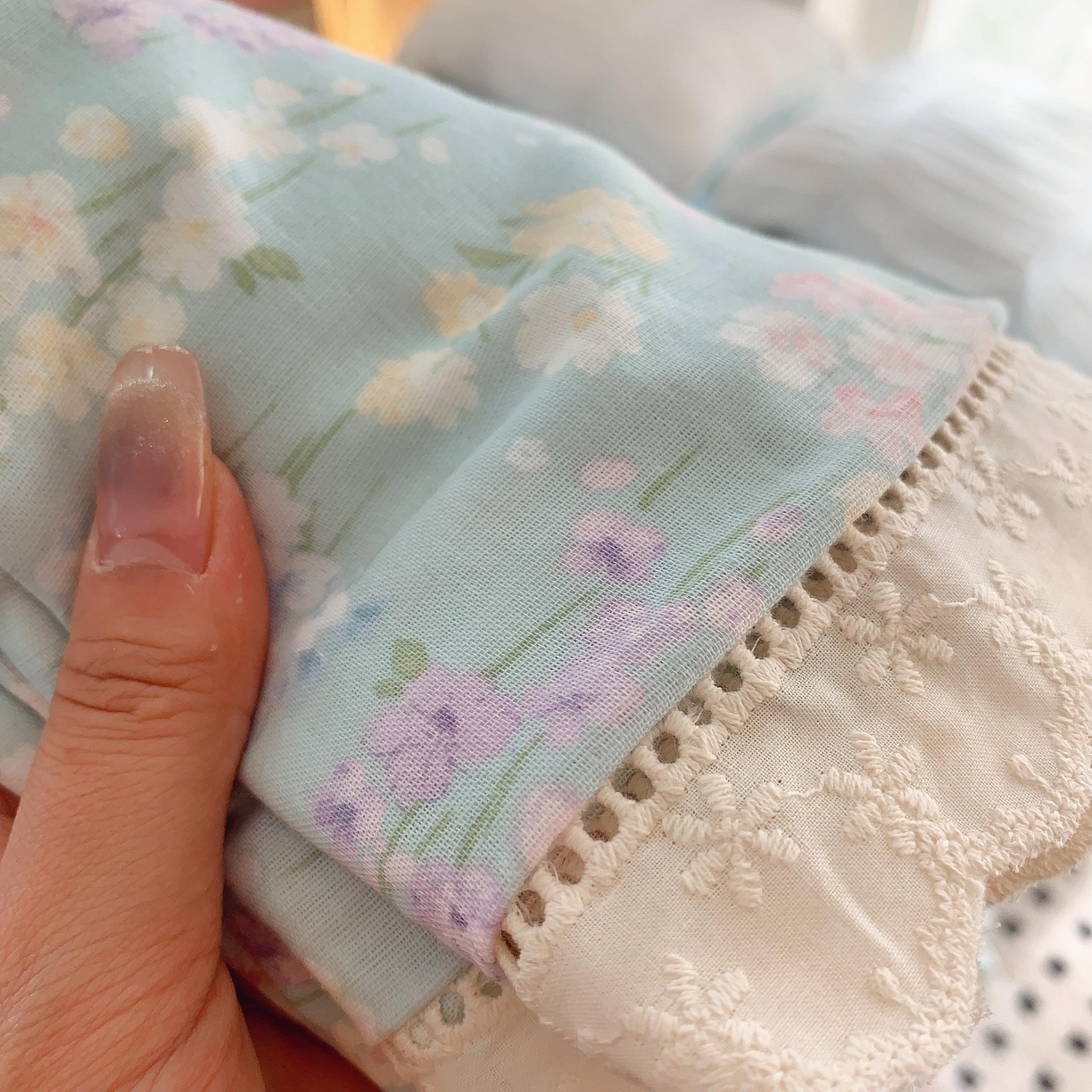 91家纺网 家纺一手货源 找家纺 莱豫家纺 2025春夏新款双层纱花边四件套 花海恋人绿