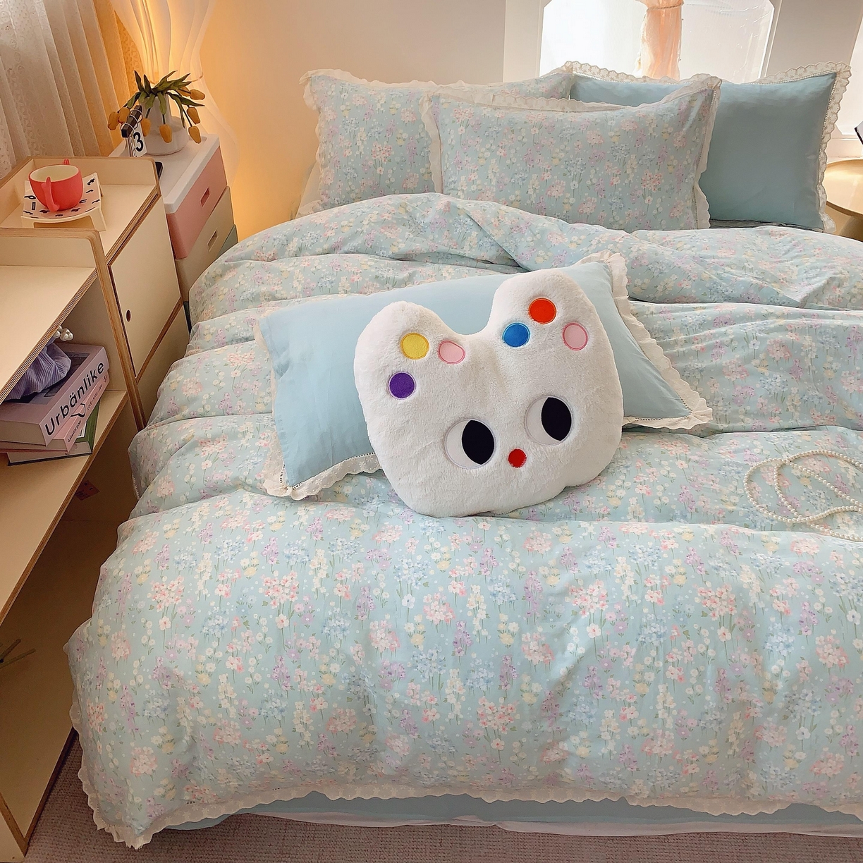 91家纺网 家纺一手货源 找家纺 莱豫家纺 2025春夏新款双层纱花边四件套 花海恋人绿