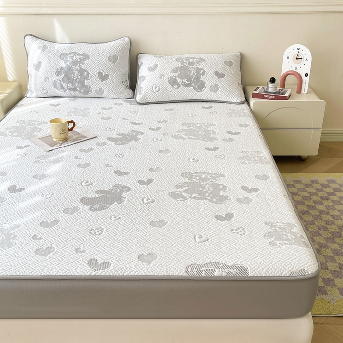 91家纺网 家纺一手货源 找家纺 （总）LIFE.丽芙 2025春夏季新品A类针织提花冰凉豆豆凉感软席床笠三件套加厚冰丝凉席床罩单件（450克）-风格一