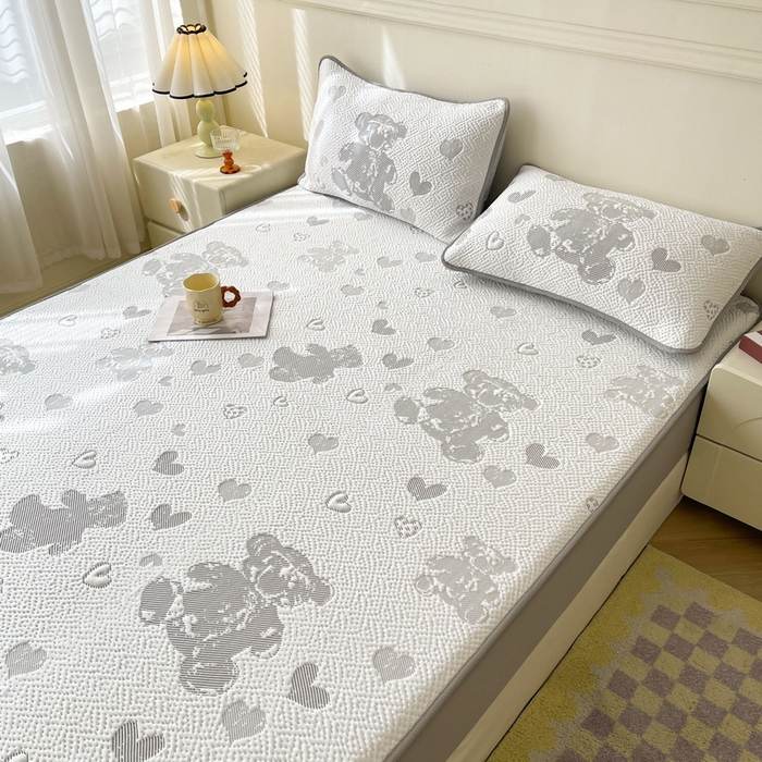 91家纺网 家纺一手货源 找家纺 （总）LIFE.丽芙 2025春夏季新品A类针织提花冰凉豆豆凉感软席床笠三件套加厚冰丝凉席床罩单件（450克）-风格一