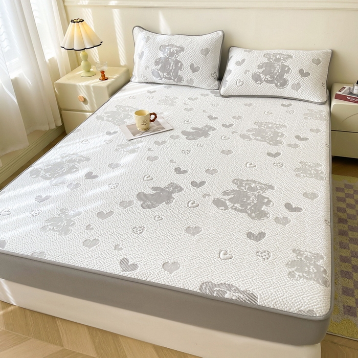 91家纺网 家纺一手货源 找家纺 （总）LIFE.丽芙 2025春夏季新品A类针织提花冰凉豆豆凉感软席床笠三件套加厚冰丝凉席床罩单件（450克）-风格一