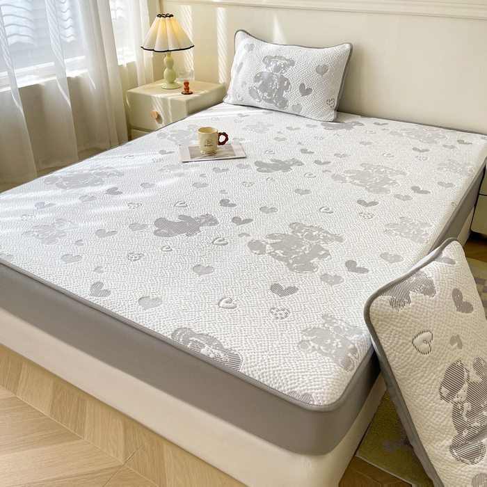 91家纺网 家纺一手货源 找家纺 （总）LIFE.丽芙 2025春夏季新品A类针织提花冰凉豆豆凉感软席床笠三件套加厚冰丝凉席床罩单件（450克）-风格一