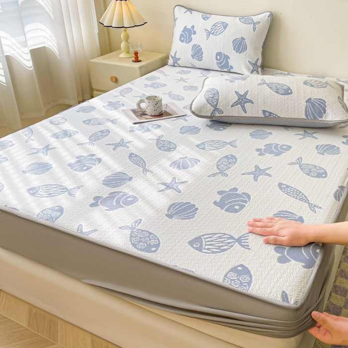 91家纺网 家纺一手货源 找家纺 （总）LIFE.丽芙 2025春夏季新品A类针织提花冰凉豆豆凉感软席床笠三件套加厚冰丝凉席床罩单件（450克）-风格一