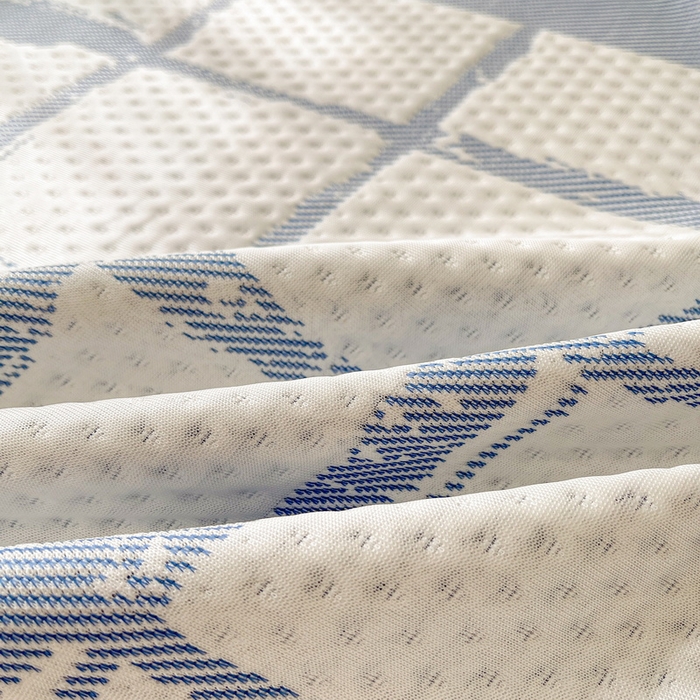 91家纺网 家纺一手货源 找家纺 LIFE.丽芙 2025春夏季新品A类针织提花冰凉豆豆凉感软席床笠三件套加厚冰丝凉席床罩单件（450克）-风格一 几何字母-海蓝