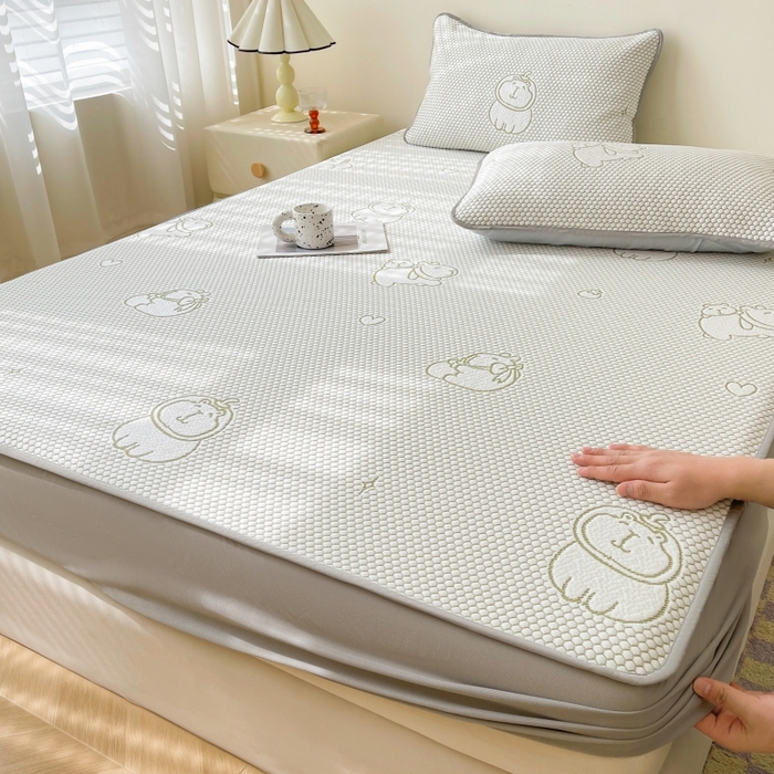 LIFE.丽芙 2025春夏季新品A类针织提花冰凉豆豆凉感软席床笠三件套加厚冰丝凉席床罩单件（450克）-风格一 卡皮巴拉-绿