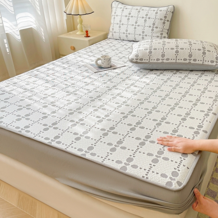 LIFE.丽芙 2025春夏季新品A类针织提花冰凉豆豆凉感软席床笠三件套加厚冰丝凉席床罩单件（450克）-风格一 维塔-灰