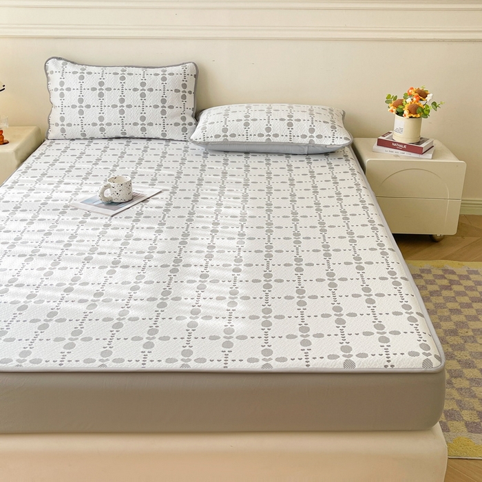 91家纺网 家纺一手货源 找家纺 LIFE.丽芙 2025春夏季新品A类针织提花冰凉豆豆凉感软席床笠三件套加厚冰丝凉席床罩单件（450克）-风格一 维塔-灰