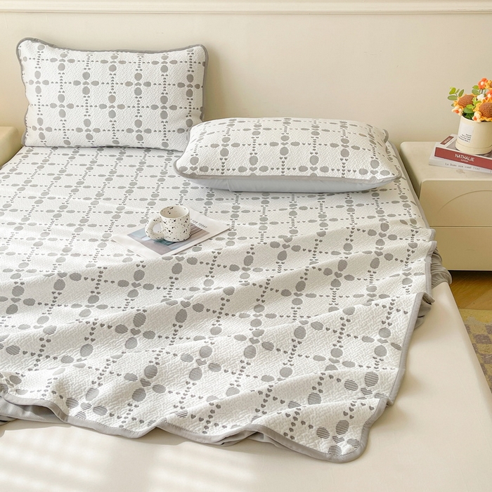 91家纺网 家纺一手货源 找家纺 LIFE.丽芙 2025春夏季新品A类针织提花冰凉豆豆凉感软席床笠三件套加厚冰丝凉席床罩单件（450克）-风格一 维塔-灰