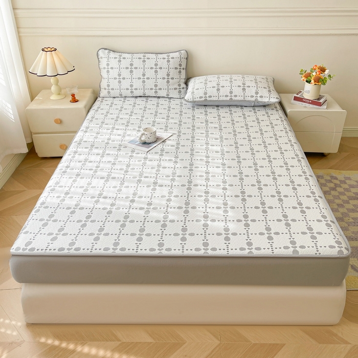 91家纺网 家纺一手货源 找家纺 LIFE.丽芙 2025春夏季新品A类针织提花冰凉豆豆凉感软席床笠三件套加厚冰丝凉席床罩单件（450克）-风格一 维塔-灰