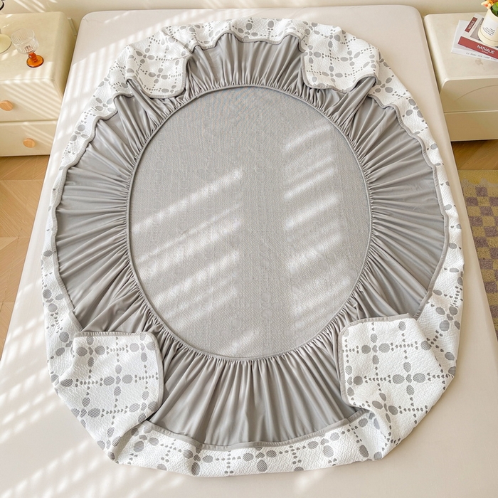 91家纺网 家纺一手货源 找家纺 LIFE.丽芙 2025春夏季新品A类针织提花冰凉豆豆凉感软席床笠三件套加厚冰丝凉席床罩单件（450克）-风格一 维塔-灰