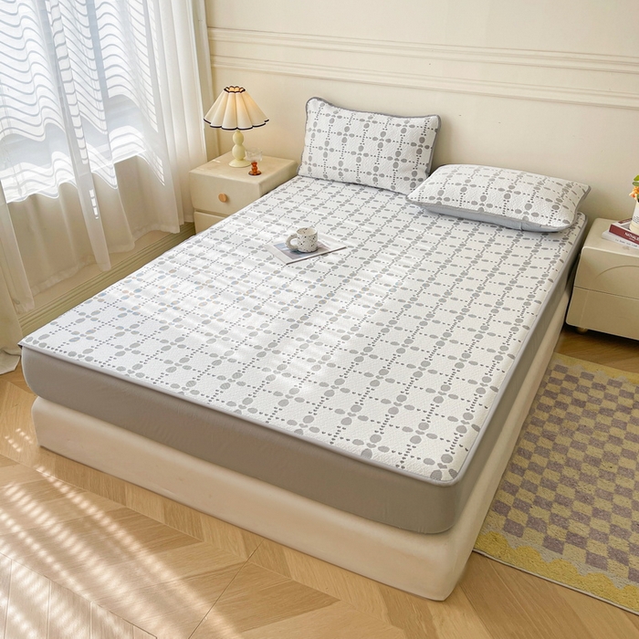 91家纺网 家纺一手货源 找家纺 LIFE.丽芙 2025春夏季新品A类针织提花冰凉豆豆凉感软席床笠三件套加厚冰丝凉席床罩单件（450克）-风格一 维塔-灰