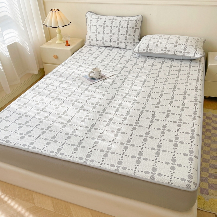 91家纺网 家纺一手货源 找家纺 LIFE.丽芙 2025春夏季新品A类针织提花冰凉豆豆凉感软席床笠三件套加厚冰丝凉席床罩单件（450克）-风格一 维塔-灰