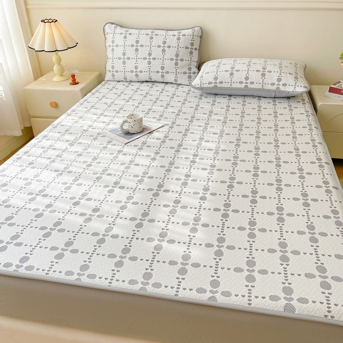 91家纺网 家纺一手货源 找家纺 LIFE.丽芙 2025春夏季新品A类针织提花冰凉豆豆凉感软席床笠三件套加厚冰丝凉席床罩单件（450克）-风格一 维塔-灰