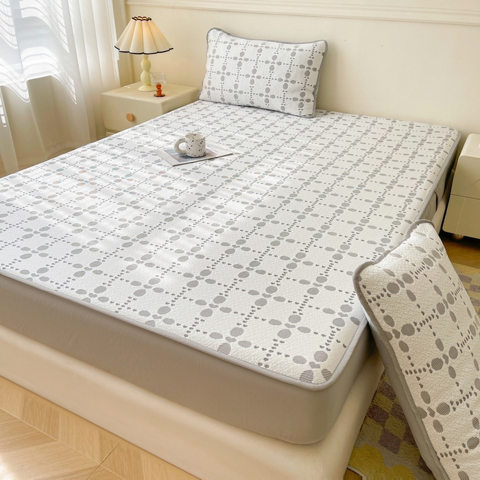 91家纺网 家纺一手货源 找家纺 LIFE.丽芙 2025春夏季新品A类针织提花冰凉豆豆凉感软席床笠三件套加厚冰丝凉席床罩单件（450克）-风格一 维塔-灰