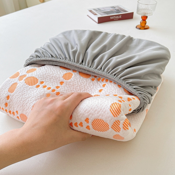 91家纺网 家纺一手货源 找家纺 LIFE.丽芙 2025春夏季新品A类针织提花冰凉豆豆凉感软席床笠三件套加厚冰丝凉席床罩单件（450克）-风格一 维塔-橘