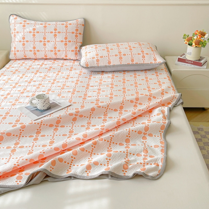 91家纺网 家纺一手货源 找家纺 LIFE.丽芙 2025春夏季新品A类针织提花冰凉豆豆凉感软席床笠三件套加厚冰丝凉席床罩单件（450克）-风格一 维塔-橘