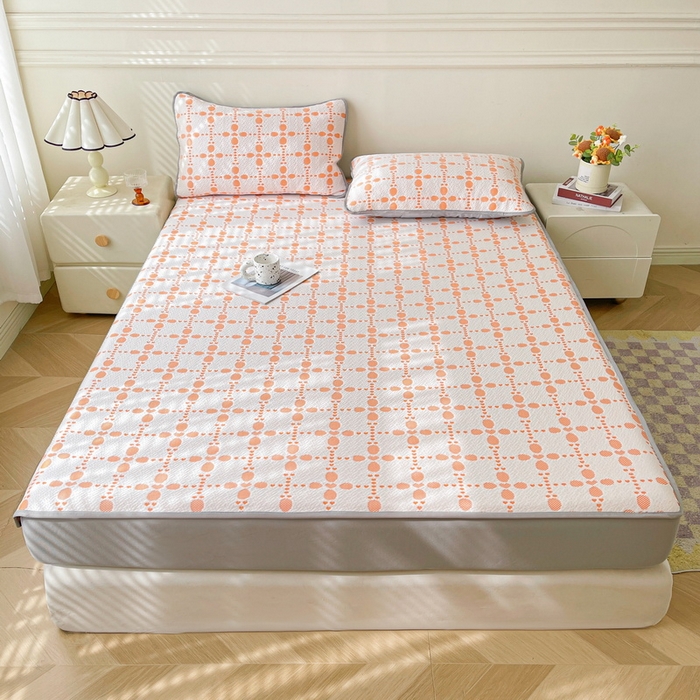 91家纺网 家纺一手货源 找家纺 LIFE.丽芙 2025春夏季新品A类针织提花冰凉豆豆凉感软席床笠三件套加厚冰丝凉席床罩单件（450克）-风格一 维塔-橘