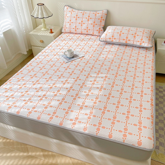 91家纺网 家纺一手货源 找家纺 LIFE.丽芙 2025春夏季新品A类针织提花冰凉豆豆凉感软席床笠三件套加厚冰丝凉席床罩单件（450克）-风格一 维塔-橘