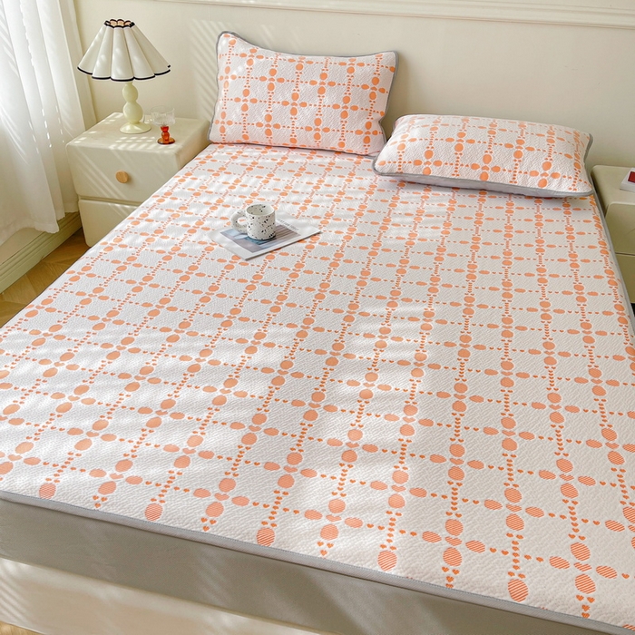 91家纺网 家纺一手货源 找家纺 LIFE.丽芙 2025春夏季新品A类针织提花冰凉豆豆凉感软席床笠三件套加厚冰丝凉席床罩单件（450克）-风格一 维塔-橘