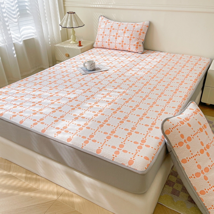 91家纺网 家纺一手货源 找家纺 LIFE.丽芙 2025春夏季新品A类针织提花冰凉豆豆凉感软席床笠三件套加厚冰丝凉席床罩单件（450克）-风格一 维塔-橘